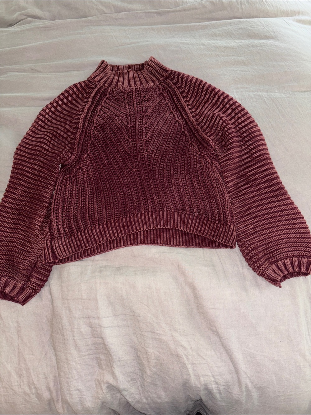 Free People Ribbed Cropped Turtleneck Sweater in Burgundy